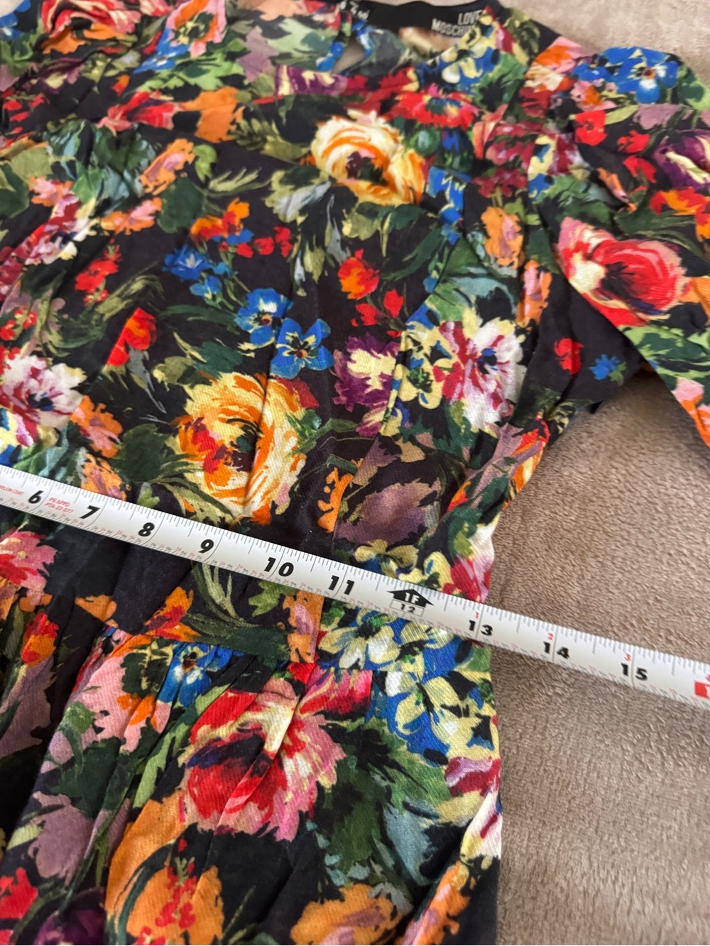Love Moschino Floral Fit & Flare Dress Puff Shoulder Long Sleeve IT 40 US 6 - Picture 7 of 9